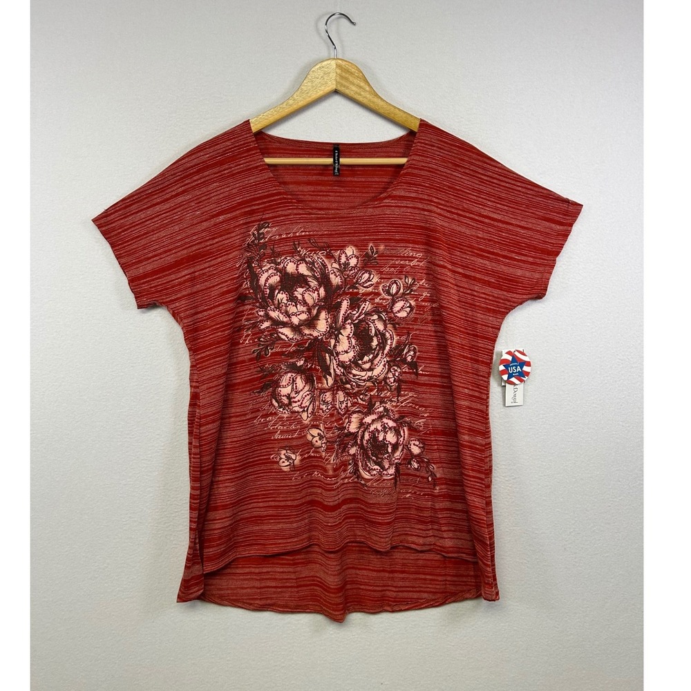 Boho Floral Bleeker & McDougal Womens XL Red Space Dye Slub Dolman High Low Top